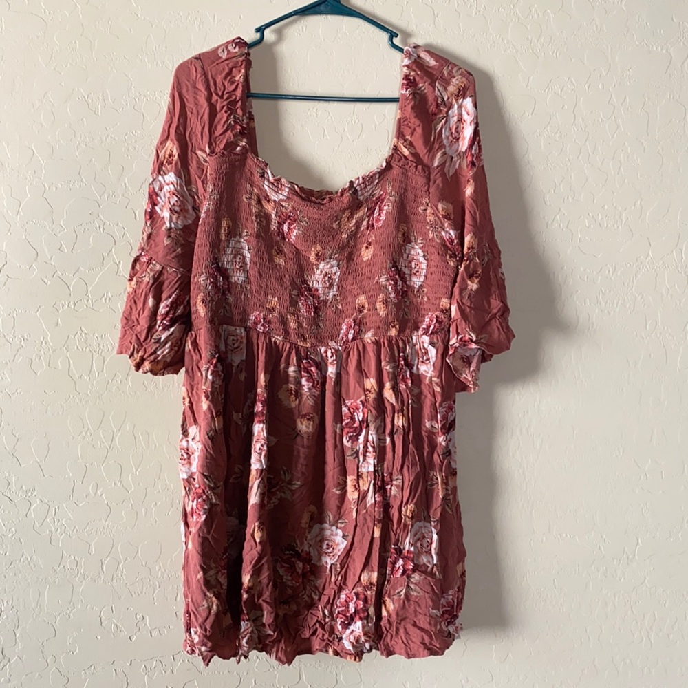 Xhilaration Boho Floral Peasant Blouse Shirt Top Rose XXL